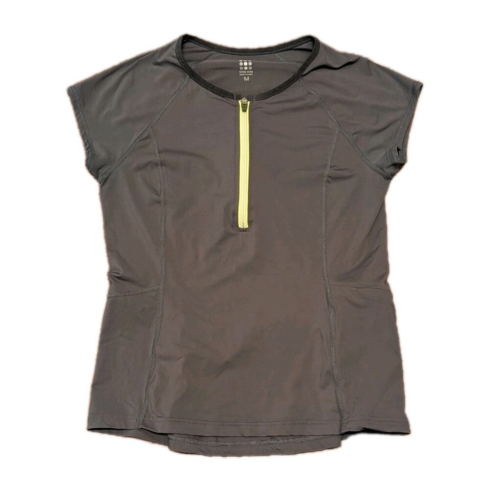Title Nine Cycling Jersey Womens Medium Gray 1/4 Zip Pockets Running